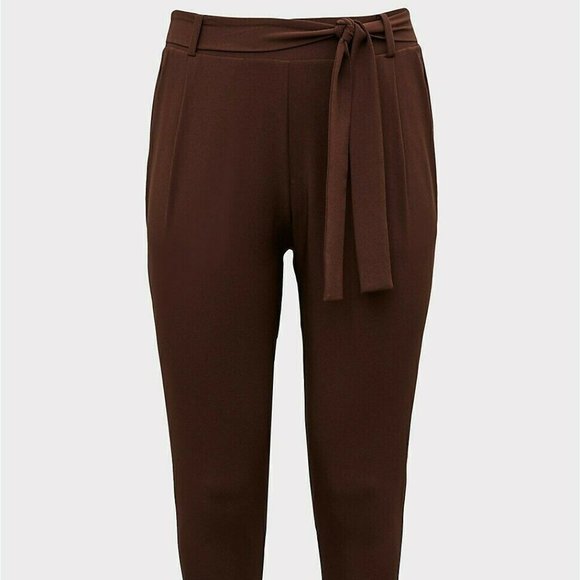 Torrid Womens EUC Plus Sz 0x Crepe SelfTie Taper Straight Leg Pant Raisin Brown - Picture 4 of 9